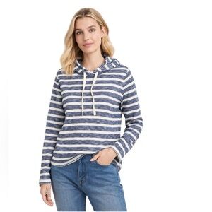 J.Crew - NWT Striped Pullover Hoodie Blue White Lightweight Sweatshirt Size L